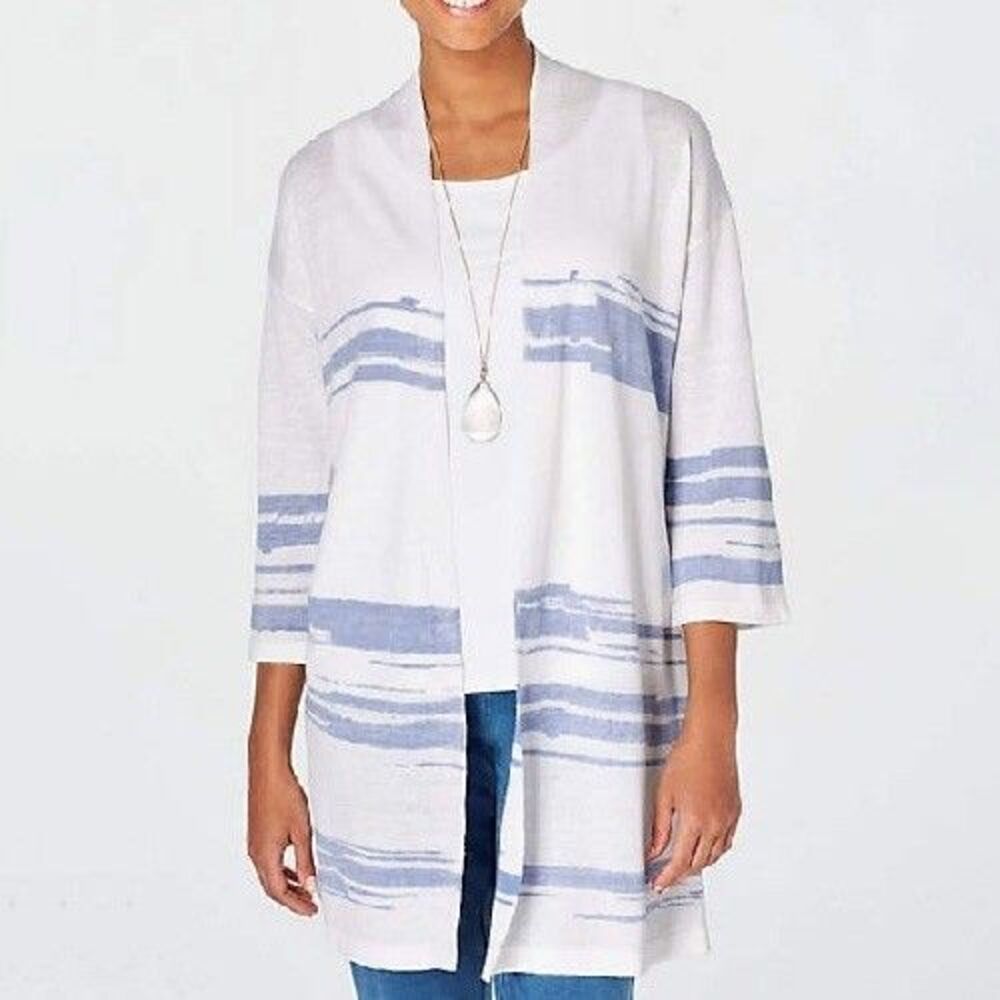 Pure Jill Long Line Duster Sweater Cardigan Linen Blend Kimono Lagenlook Size M